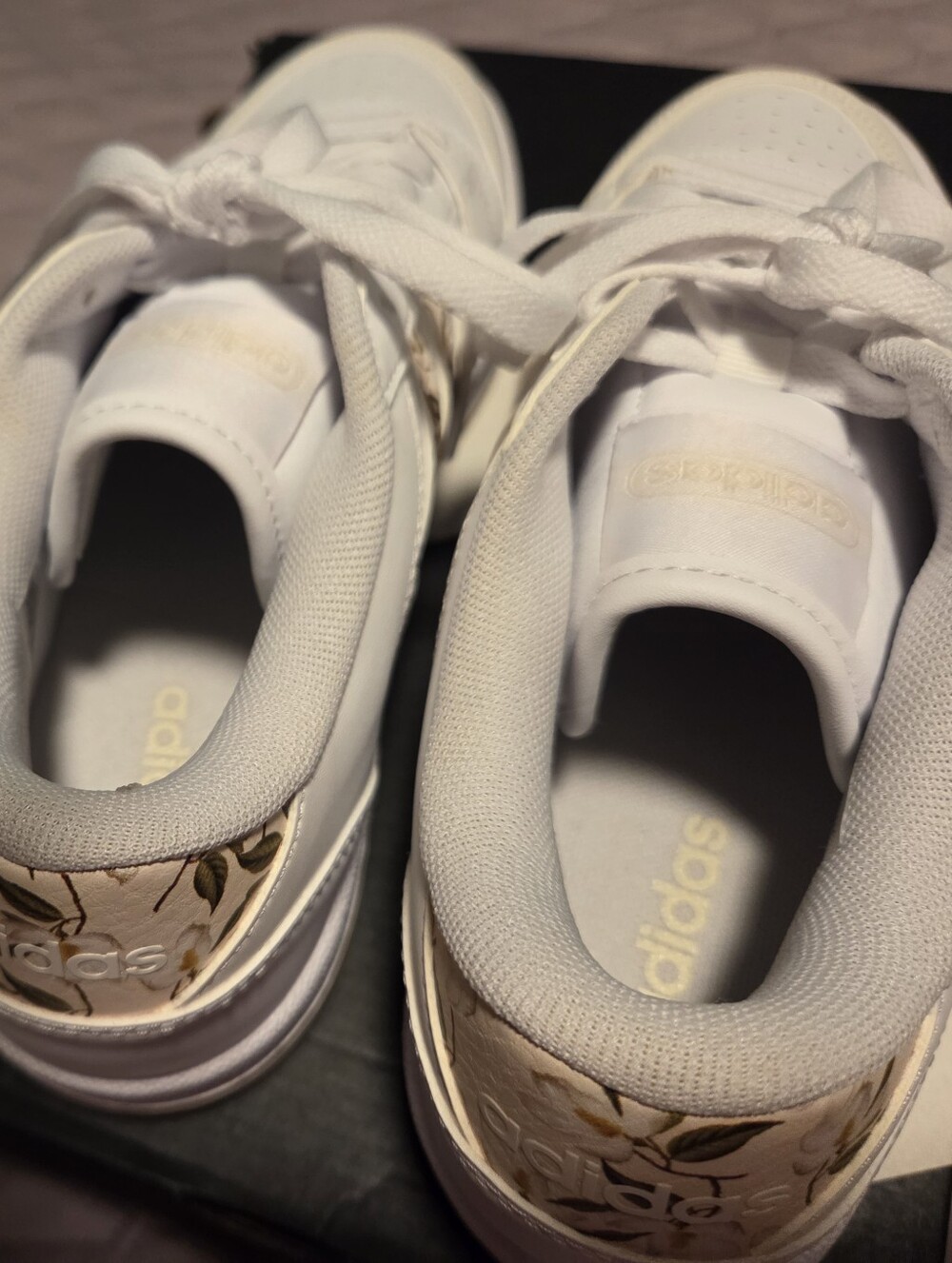 Adidas White Floral Accent Sneakers